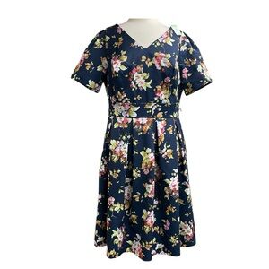 ModCloth Navy Blue floral print short sleeve dress 1X